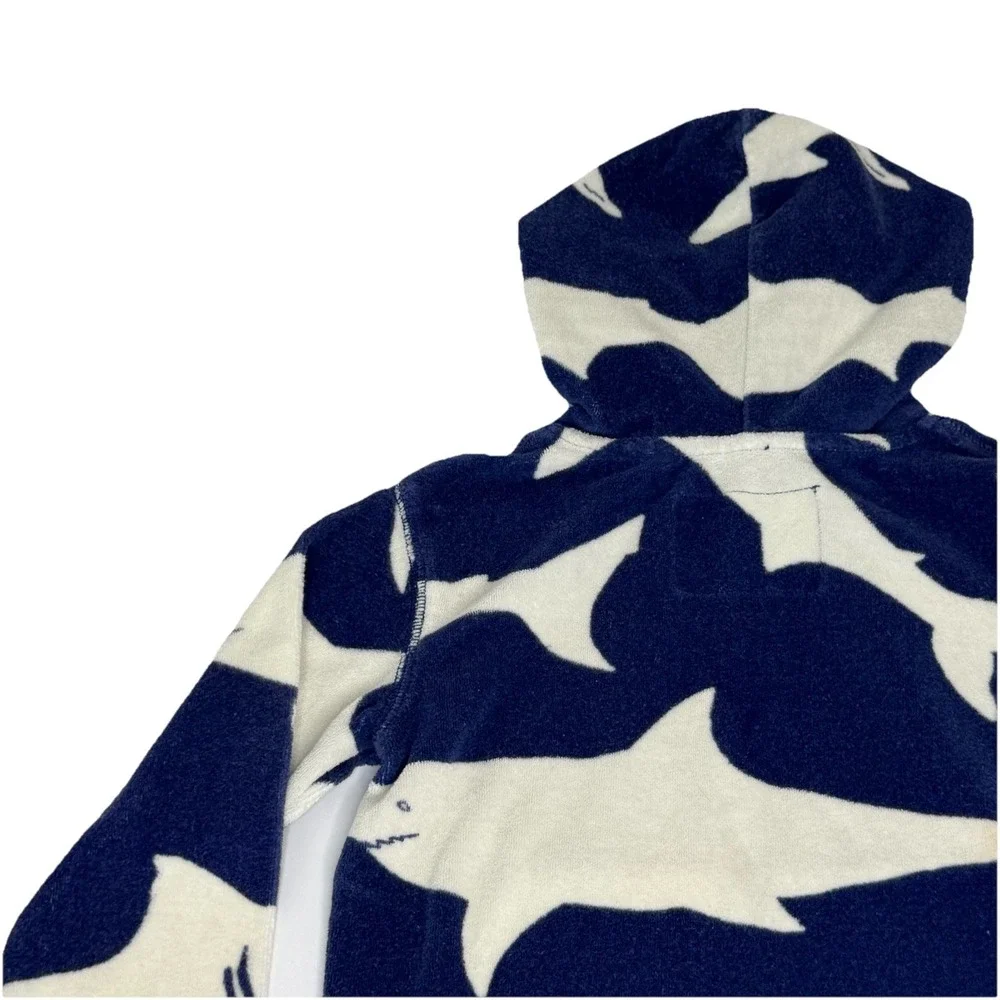 Mini Boden Shark AOP Hooded Towel Cover Up Kids 2-3 Years Beach Pool Hoodie